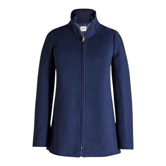 J. Crew Navy Blue Longline Lodge Coat in Italian Stadium Cloth Preppy Women's 2P - Picture 1 of 7